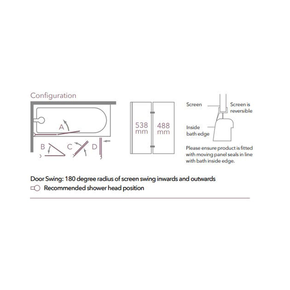 Merlyn 2 Panel 8mm Hinged Folding Bath Screen configuration