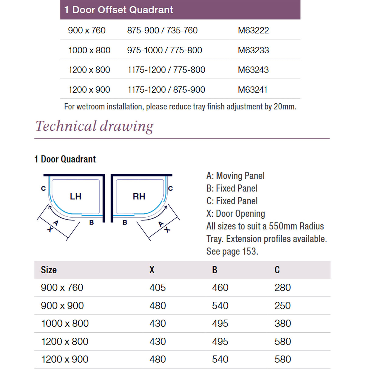 Merlyn 6 Series 1 Door Offset Quadrant Shower Enclosure technical