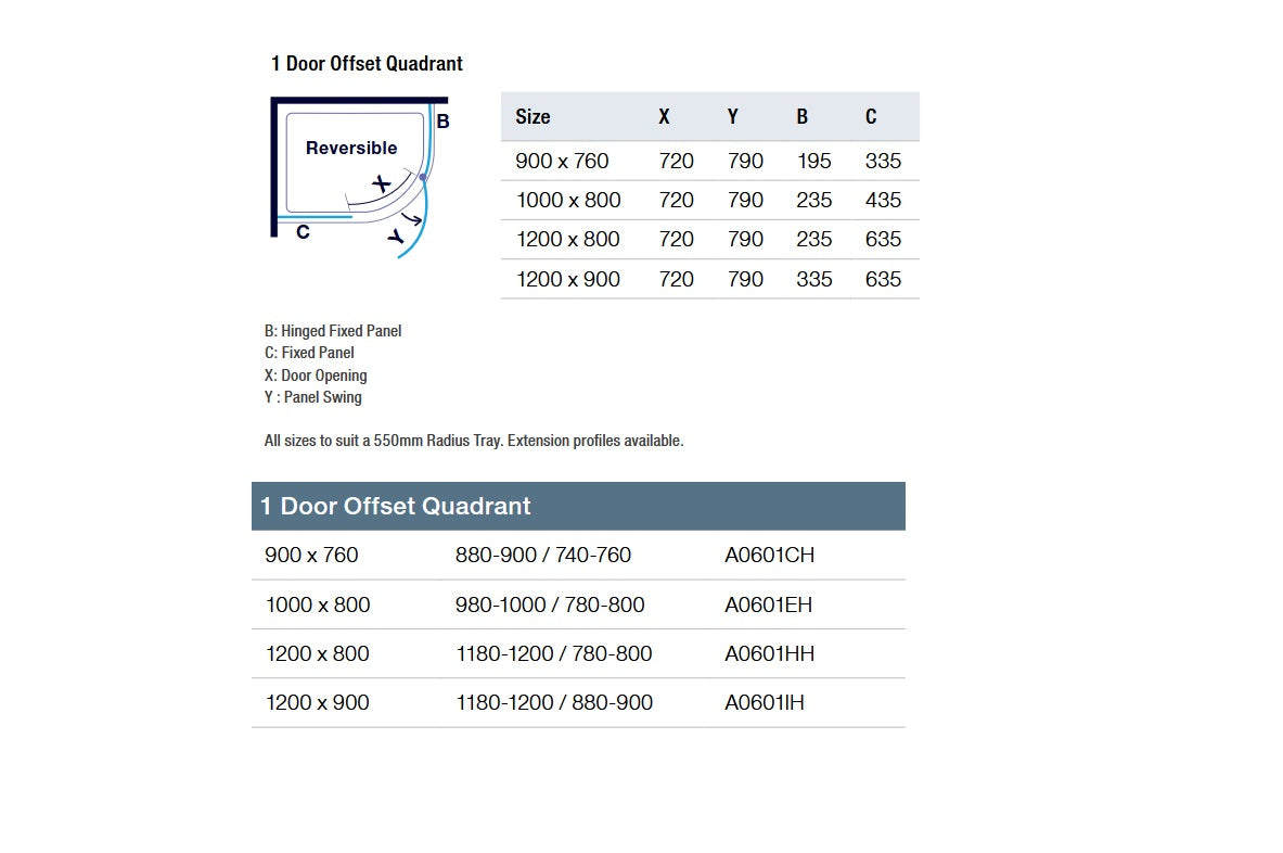 Merlyn 8 Series Frameless 1 Door Offset Quadrant Enclosure adjustments
