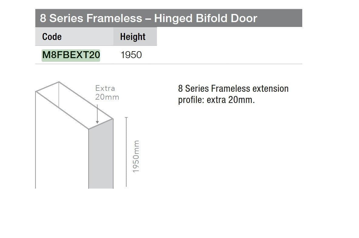 Merlyn 8 Series Frameless Hinged Bifold Door 20mm Extension Profile