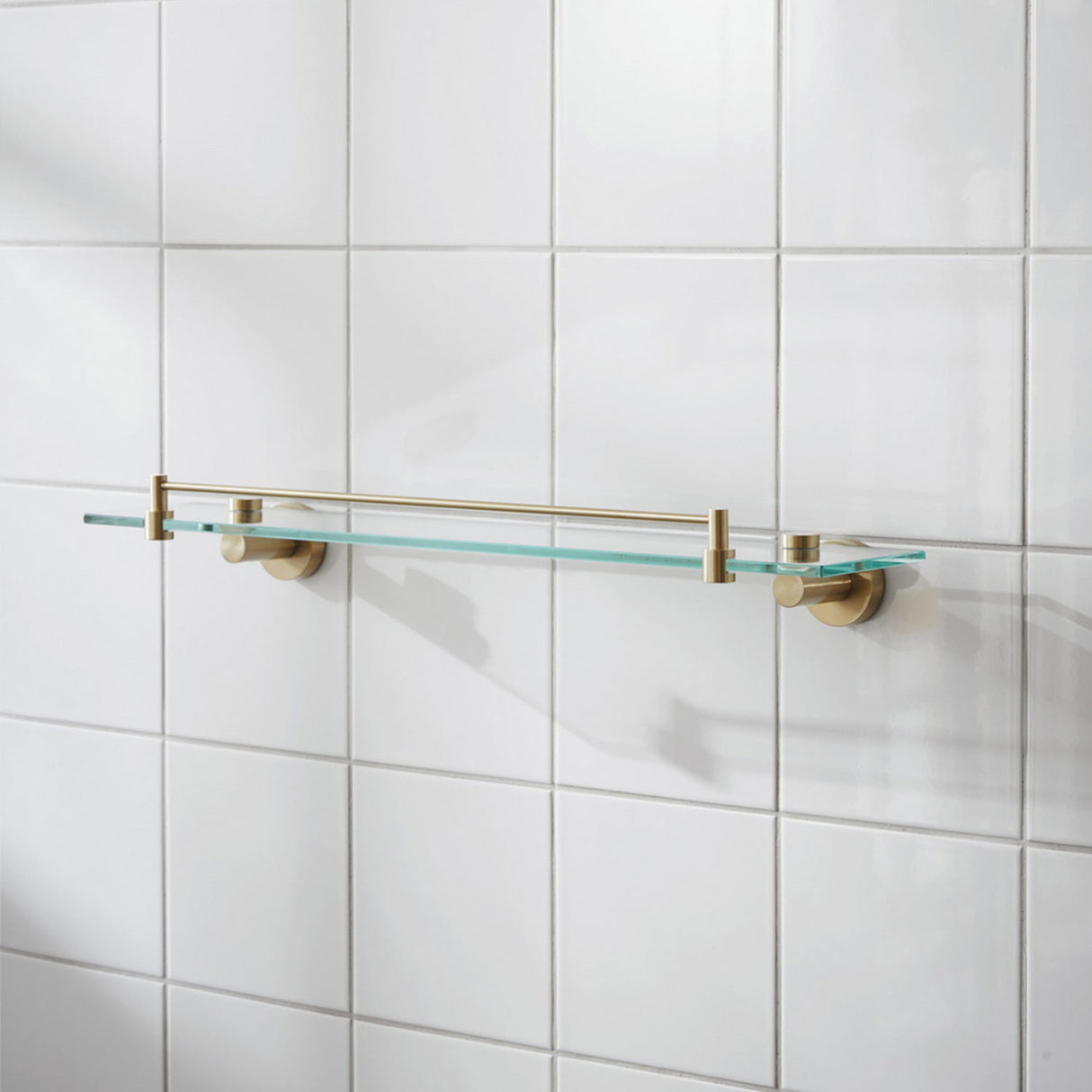 Miller Bond Shelf with Guard Rail in Brushed Brass lifestyle