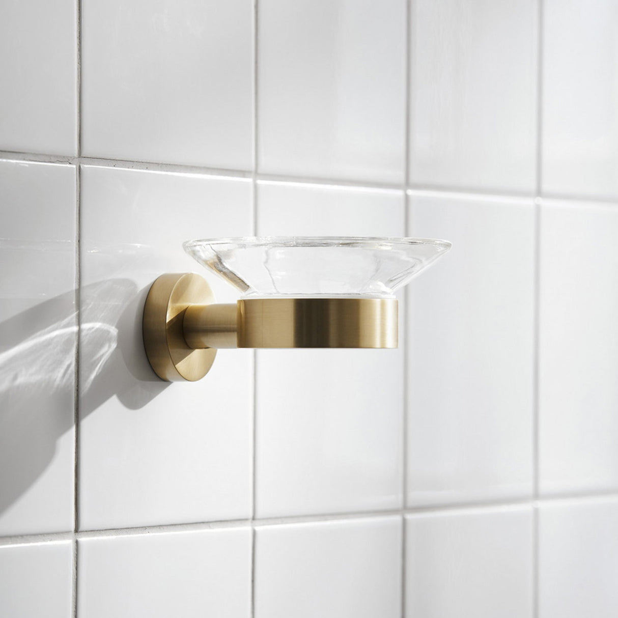 Miller Bond Soap Dish and Holder in Brushed Brass lifestyle