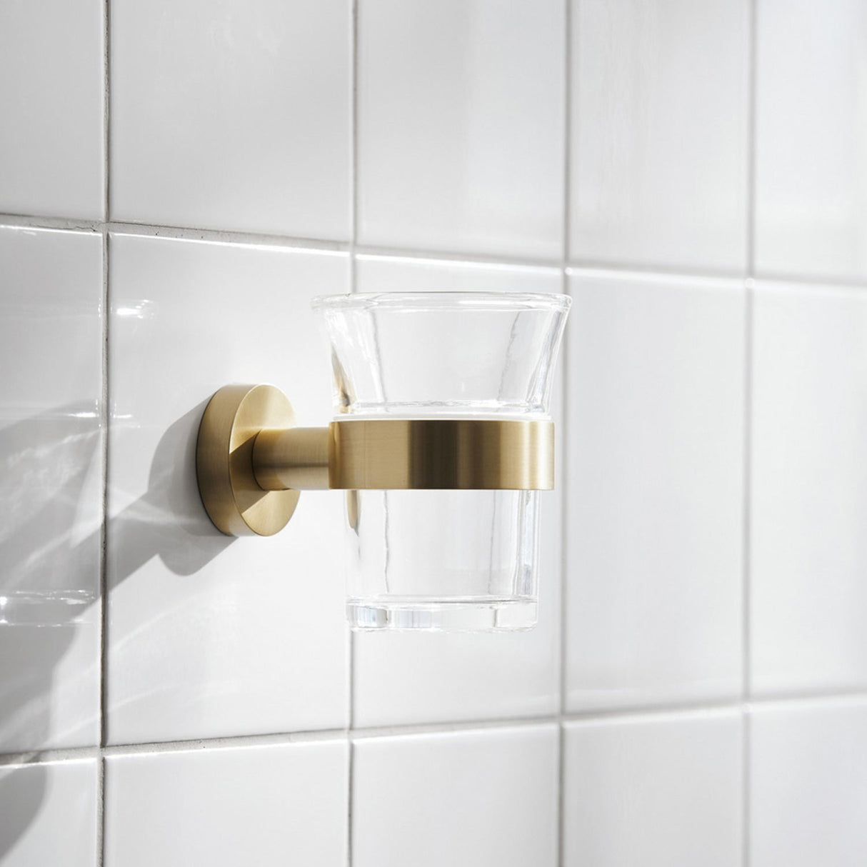 Miller Bond Tumbler Holder in Brushed Brass lifestyle