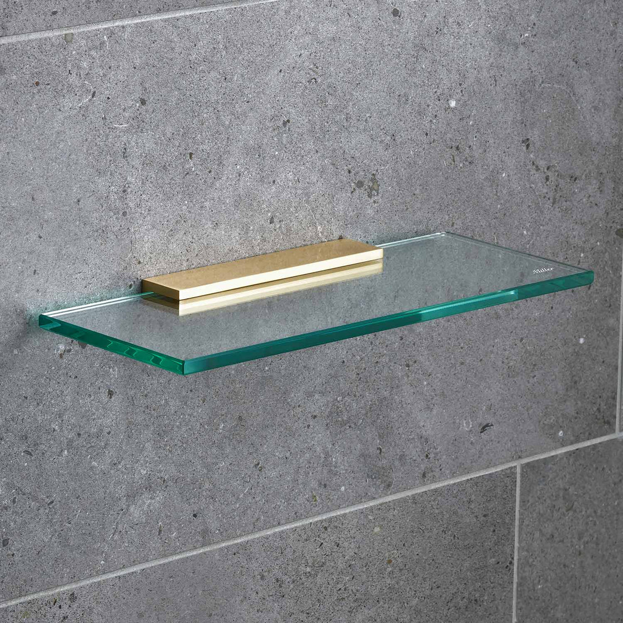 Miller Classic 300mm Glass Shelf with Polished Brass Fixing Bracket
