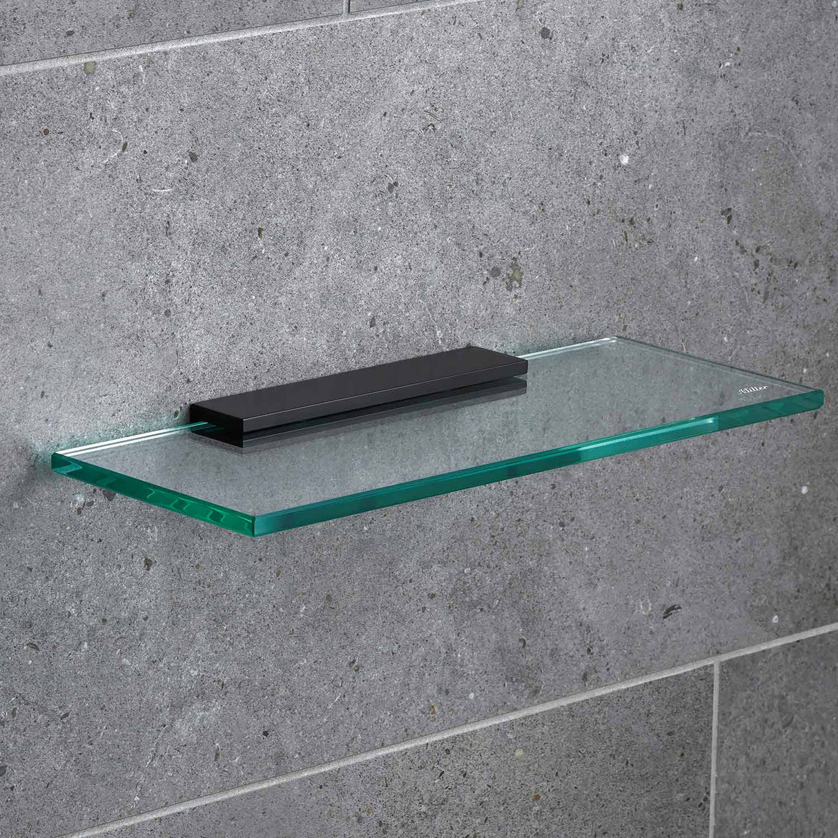 Miller Classic 400mm Glass Shelf with Matt Black Fixing Bracket