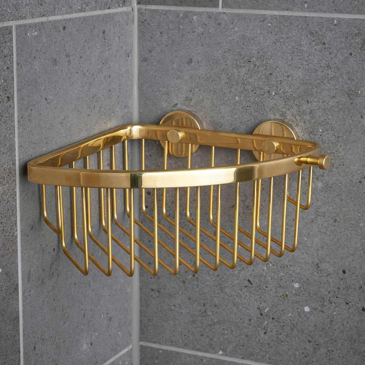 Miller Classic Corner Soap Basket in Polished Brass lifestyle