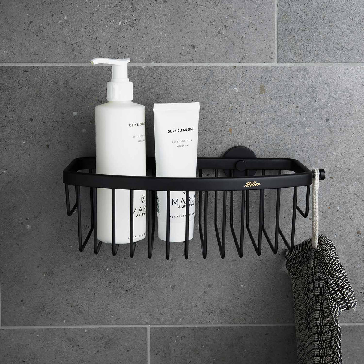 Miller Classic Gluable D Shaped Shower Basket in Matt Black lifestyle