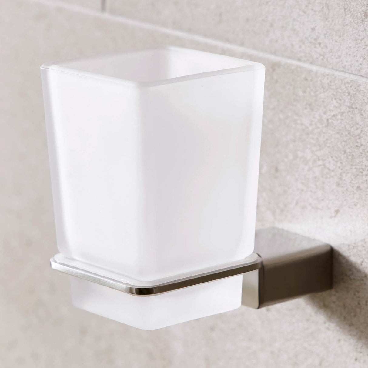 Miller Miami Frosted Glass Tumbler and Brushed Nickel Holder