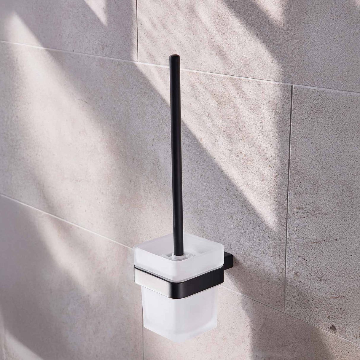 Miller Miami Toilet Brush Set in Matt Black with Frosted Glass Bowl