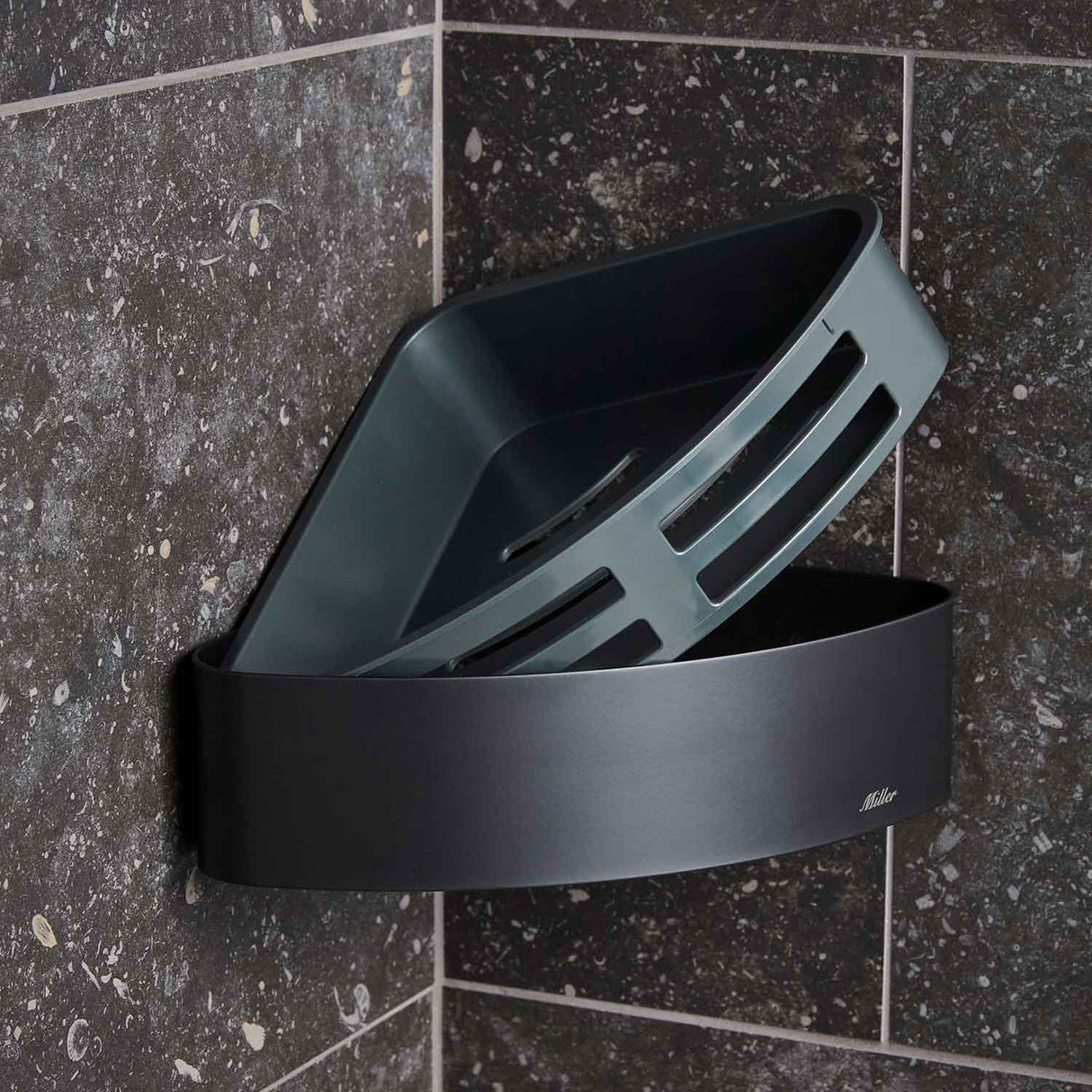 Miller Singature Corner Basket with Removable Tray in Matt Black 2