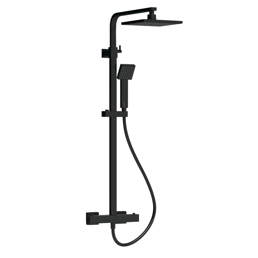 Nuie Windon Square Thermostatic Bar Shower with Telescopic Kit in Black