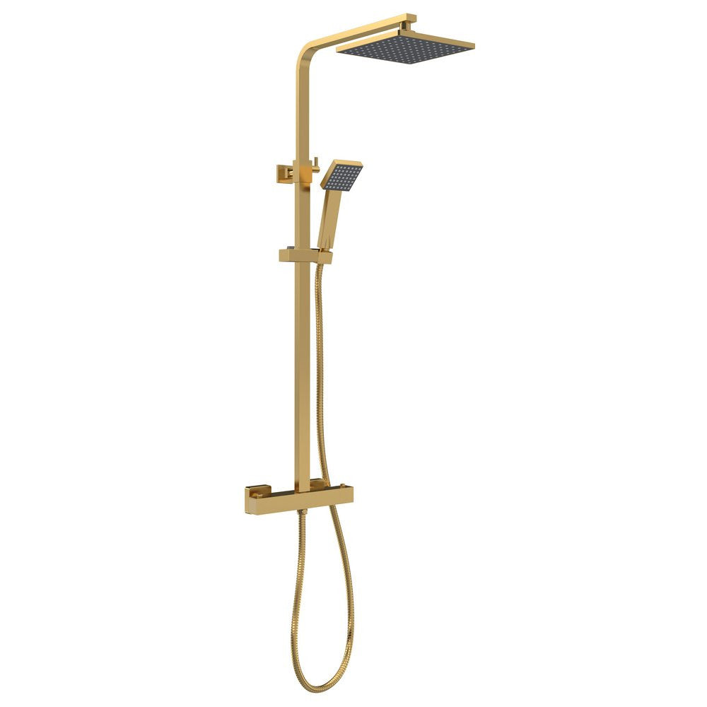 Nuie Windon Square Thermostatic Bar Shower with Telescopic Kit in Brushed Brass