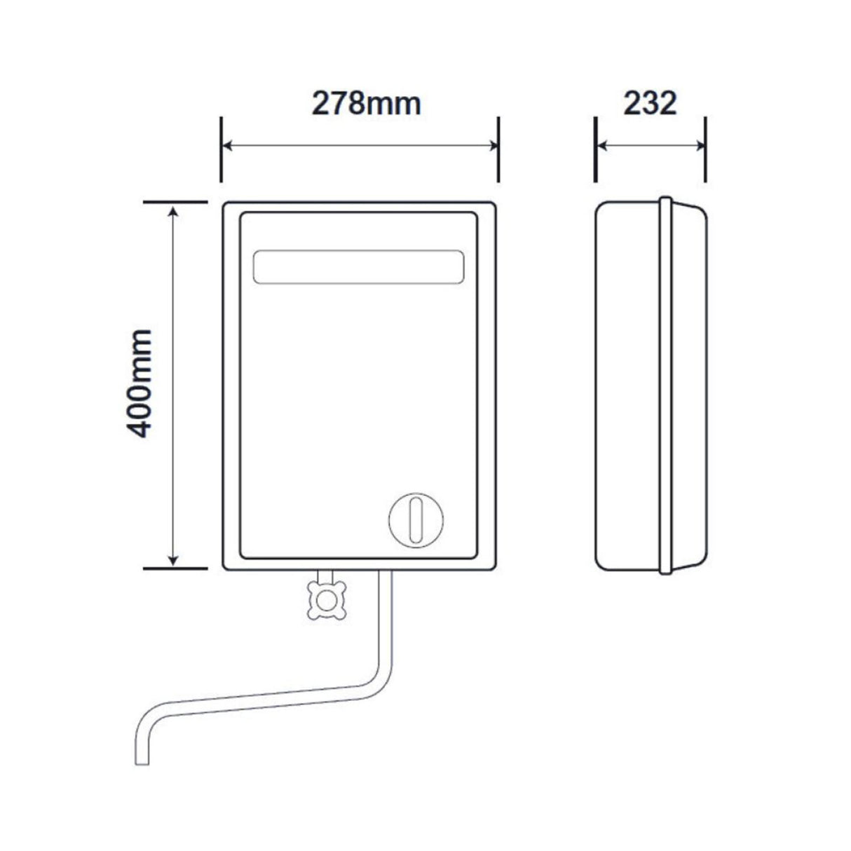Redring WS7 3kW Water Heater dimensions