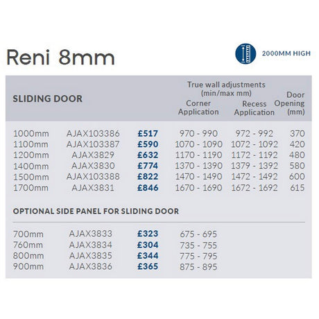 Ajax Reni 8mm Chrome Sliding Shower Door