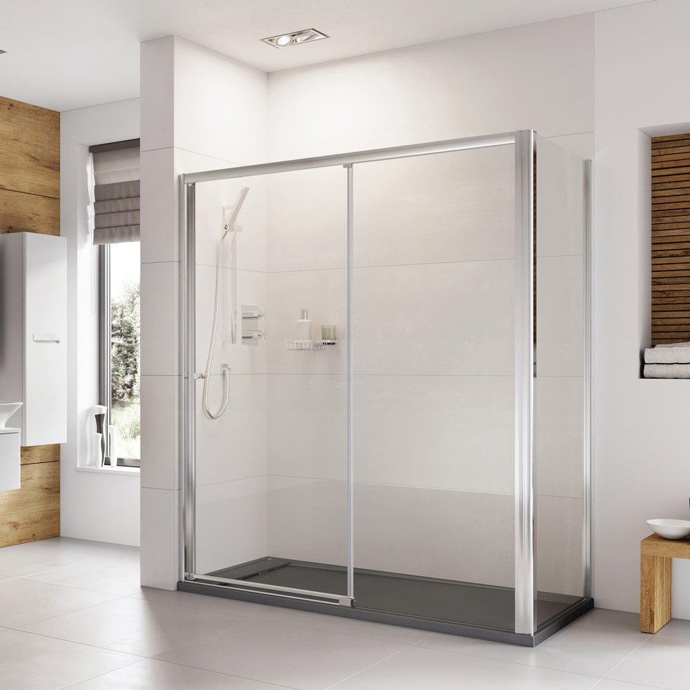 Roman Haven6 Level Access Left Handed Sliding Shower Door in Silver Corner