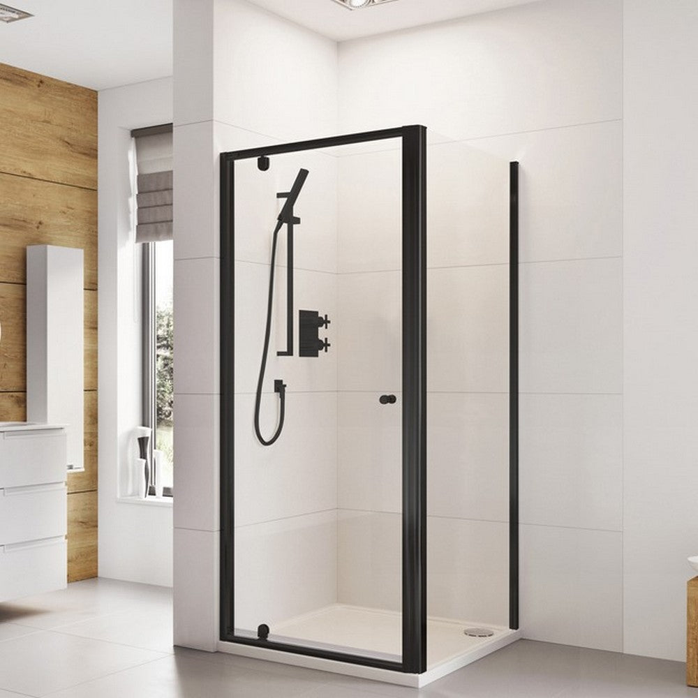 Roman Haven6 Pivot Shower Door in Black Side Panel