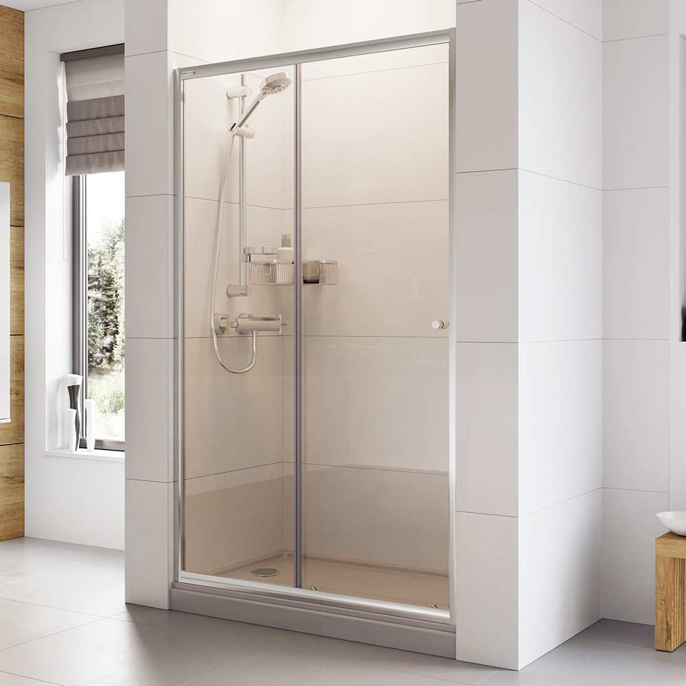Roman Haven6 Sliding Shower Door in Silver Alcove