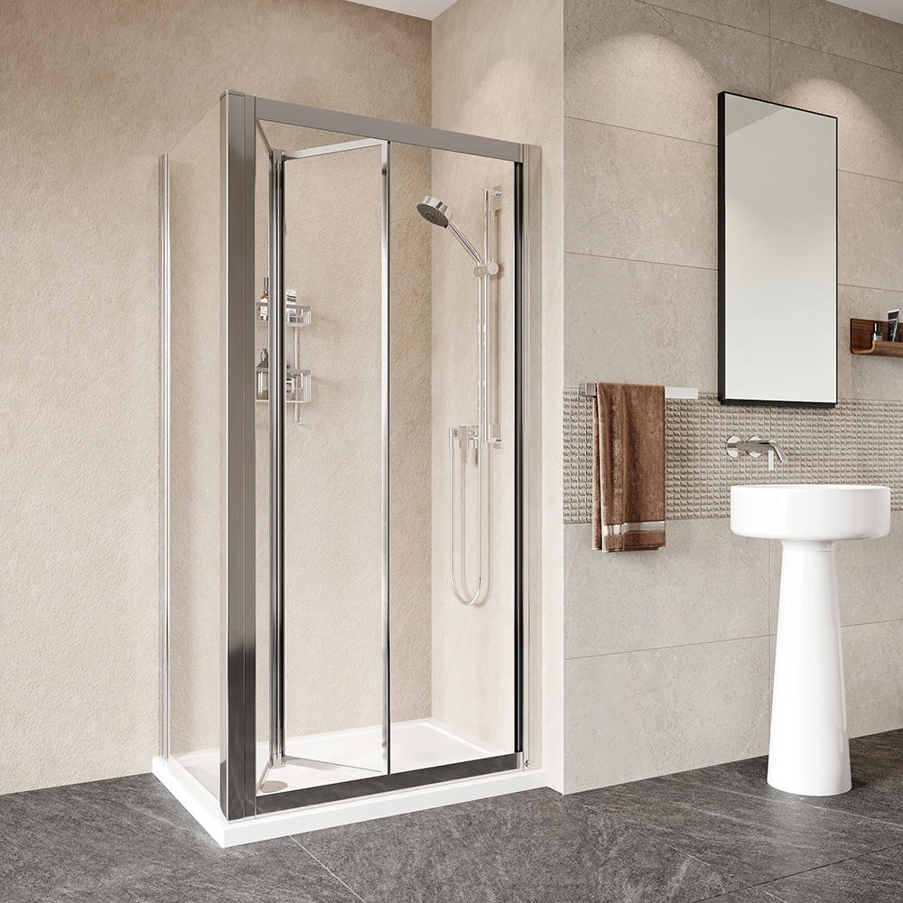 Roman Haven Framed Bifold Shower Door in Silver Panel