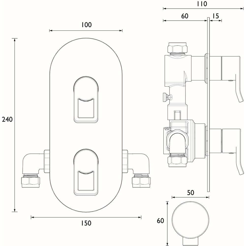 SAFSHCVOC Bristan Saffron Concealed Thermostatic Single Outlet Shower Valve Line Drawing