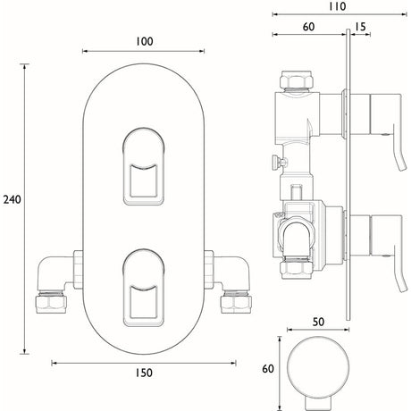 SAFSHCVOC Bristan Saffron Concealed Thermostatic Single Outlet Shower Valve Line Drawing
