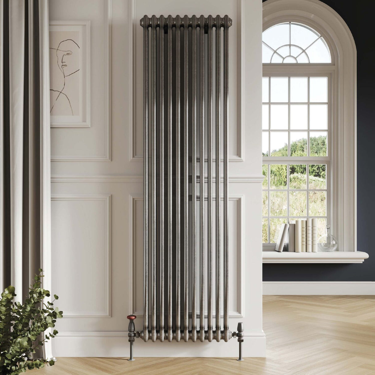Scudo 1800 x 416mm 2 Column Vertical Designer Radiator in Raw Metal