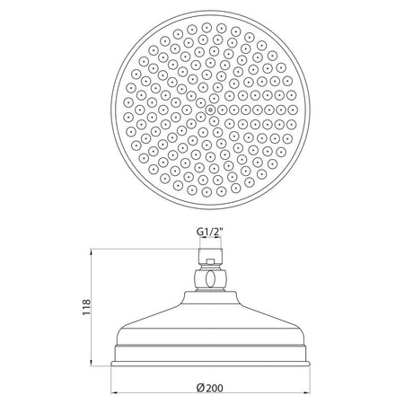 Scudo 200mm Chrome Traditional Shower Head Dimensions