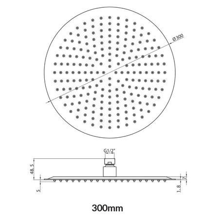 Scudo 300mm Black Round Shower Head Dimensions