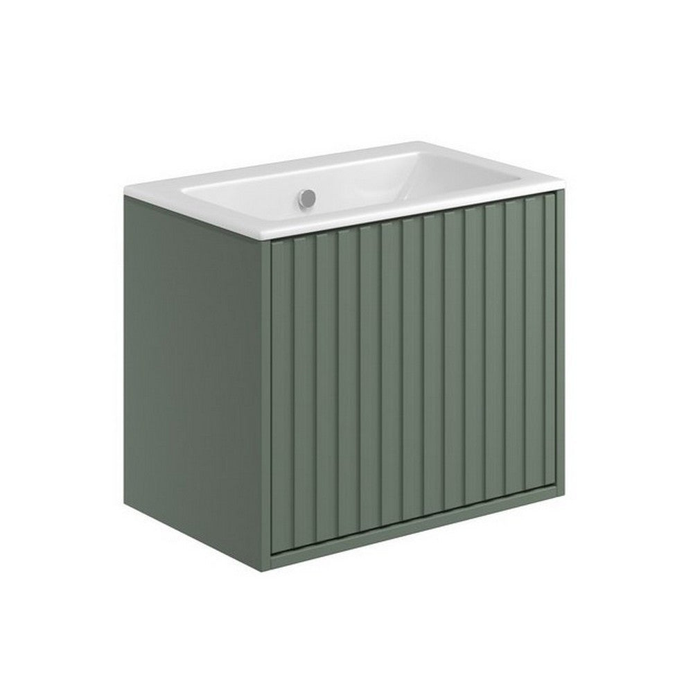 Scudo Alfie 600mm Reed Green Vanity Unit with Basin and Fluted Drawer