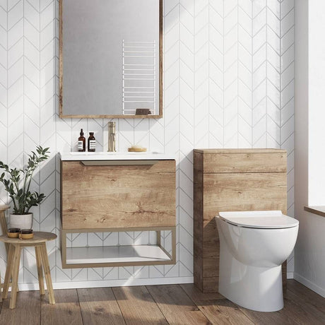 Scudo Ambience 800mm Rustic Oak Wall Mounted LED Vanity Unit with Basin lifestyle
