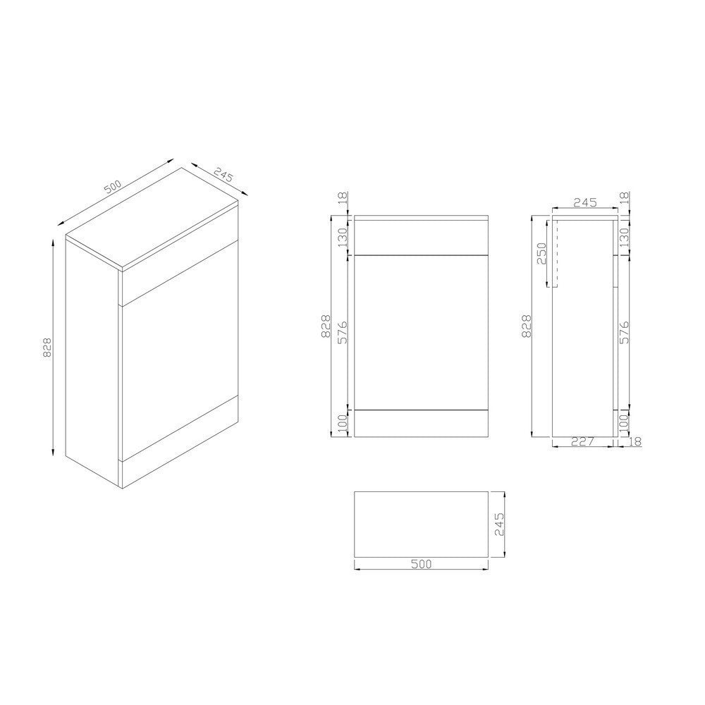 Scudo Ambience Rustic Oak 500mm WC Unit dimensions
