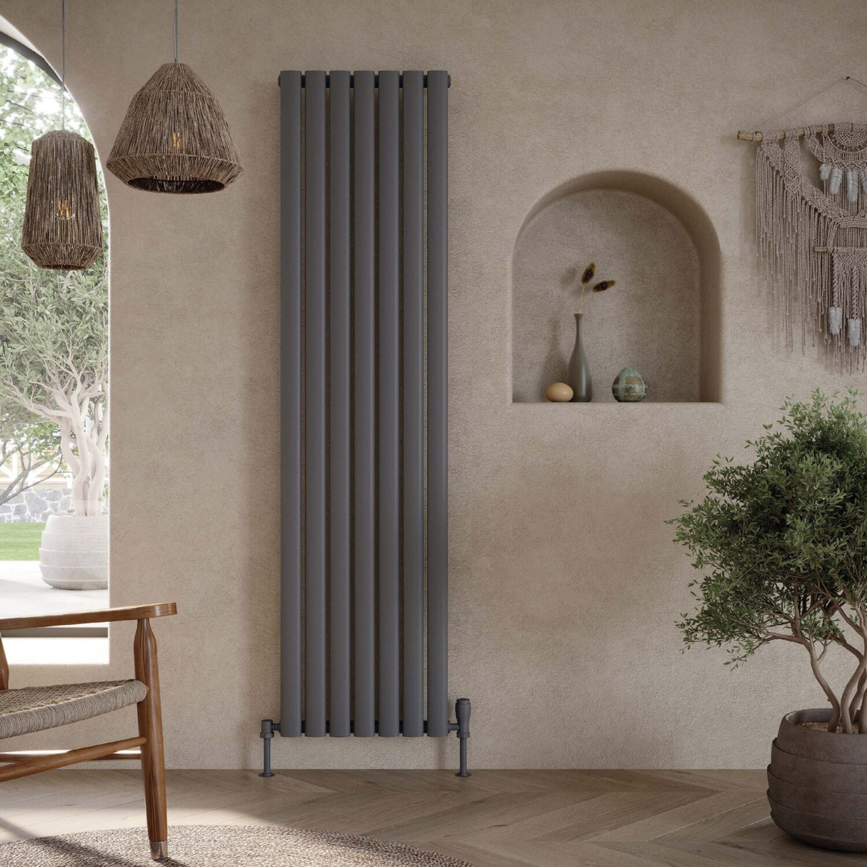 Scudo Apex 1800 x 354mm Vertical Double Designer Radiator in Anthracite lifestyle