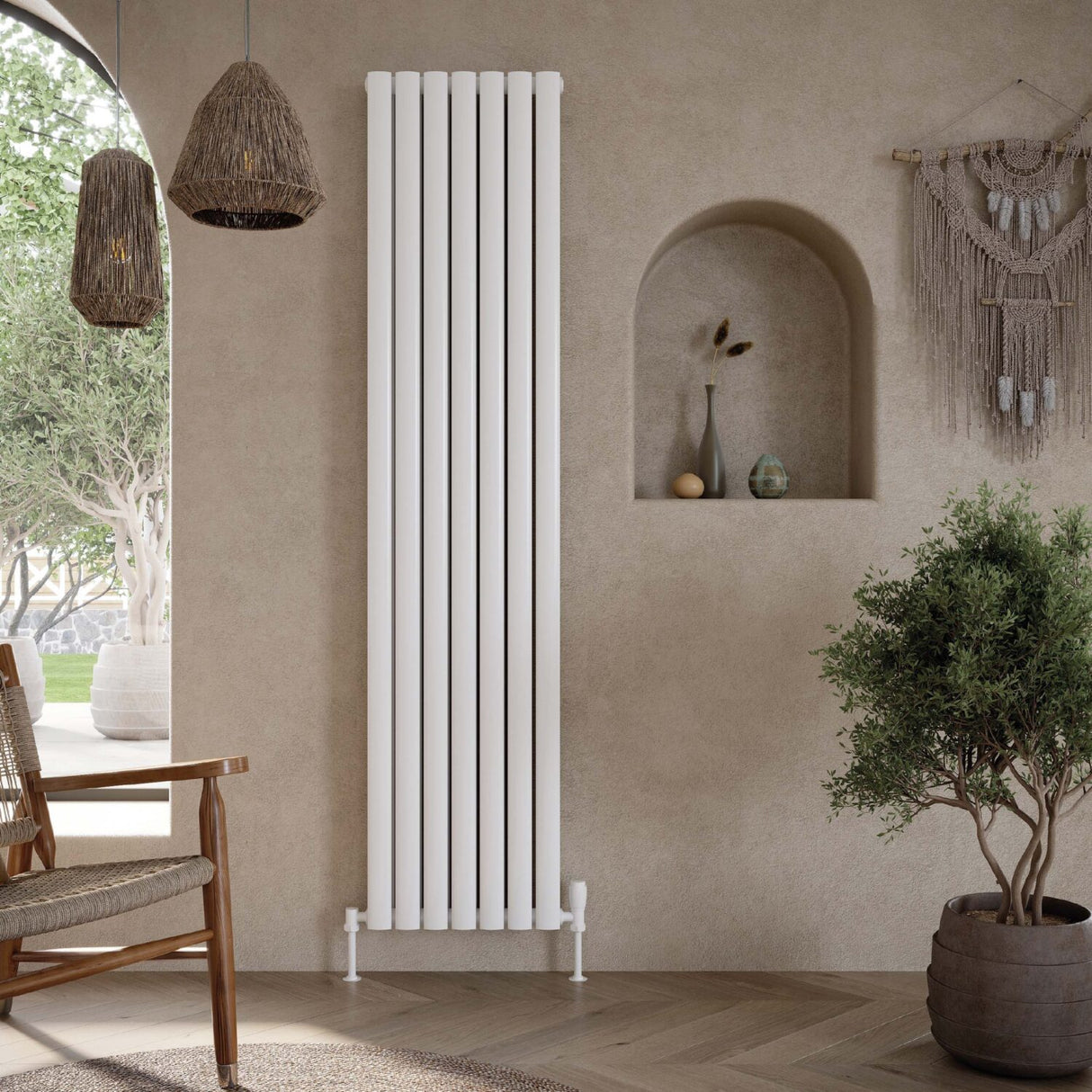 Scudo Apex 1800 x 354mm Vertical Double Designer Radiator in White lifestyle