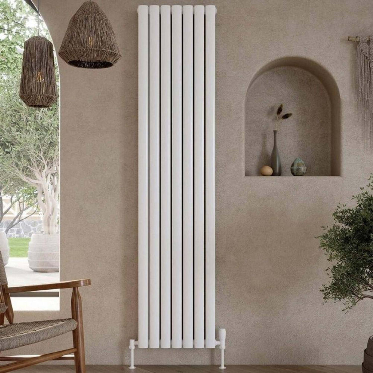 Scudo Apex 1800 x 413mm Vertical Single Designer Radiator in Gloss White lifestyle