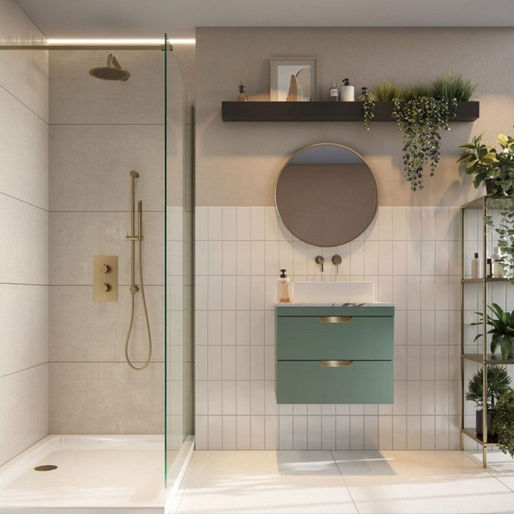 Scudo Aubrey 600mm Reed Green Wall Mounted Vanity Unit with Worktop Lifestyle