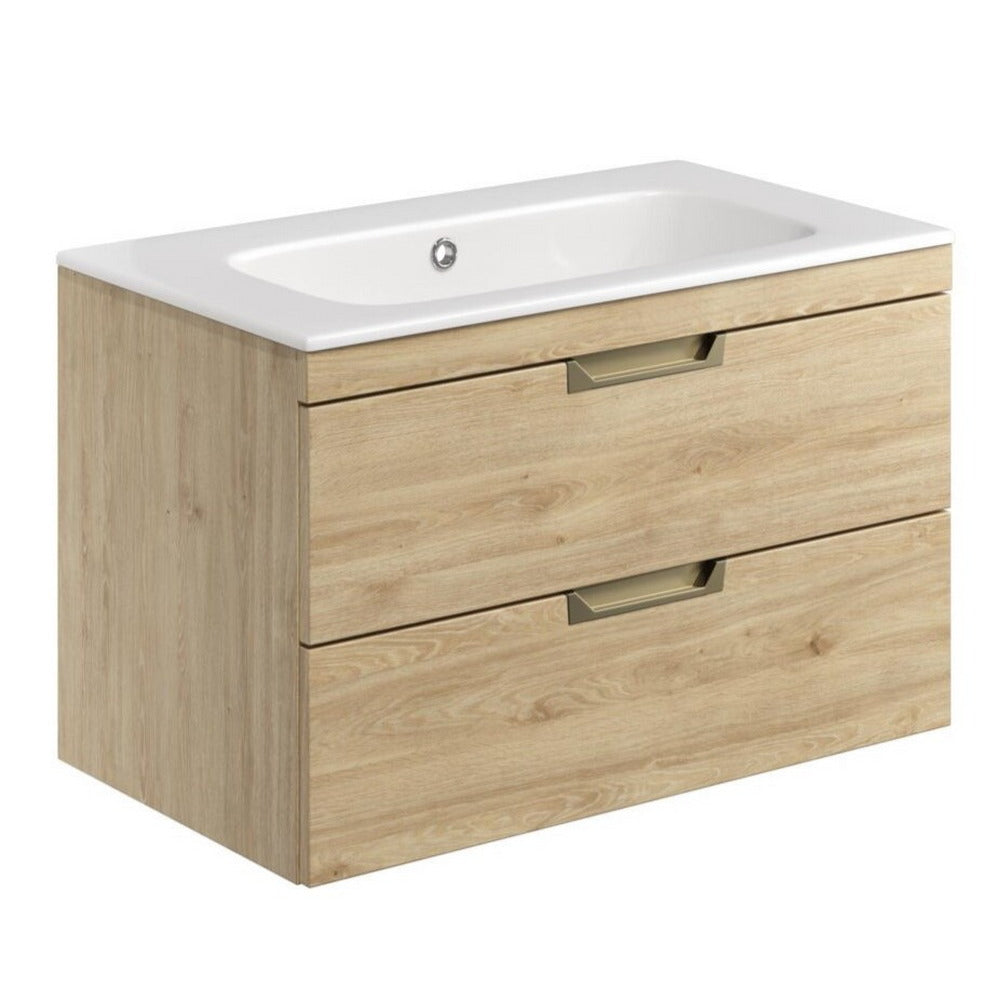 Scudo Aubrey 800mm Davos Oak Wall Mounted Vanity Unit with Basin