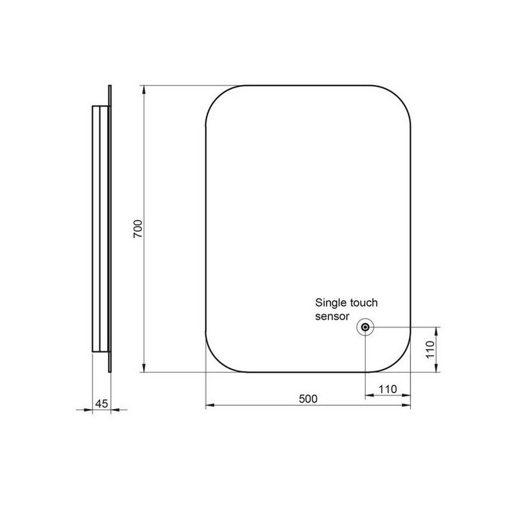 Scudo Aura LED 500 x 700mm Mirror with Shaver Socket and Demister Pad dimensions