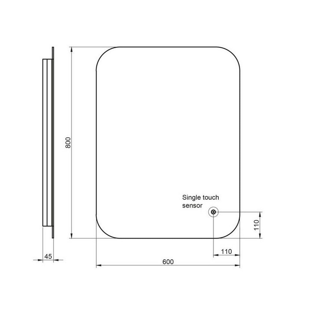 Scudo Aura LED 800 x 600mm Mirror with Shaver Socket and Demister Pad Dimensions