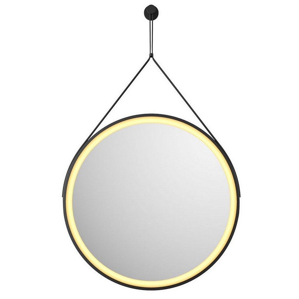 Scudo Belini Matt Black Round LED 600mm Hanging Mirror Illuminates
