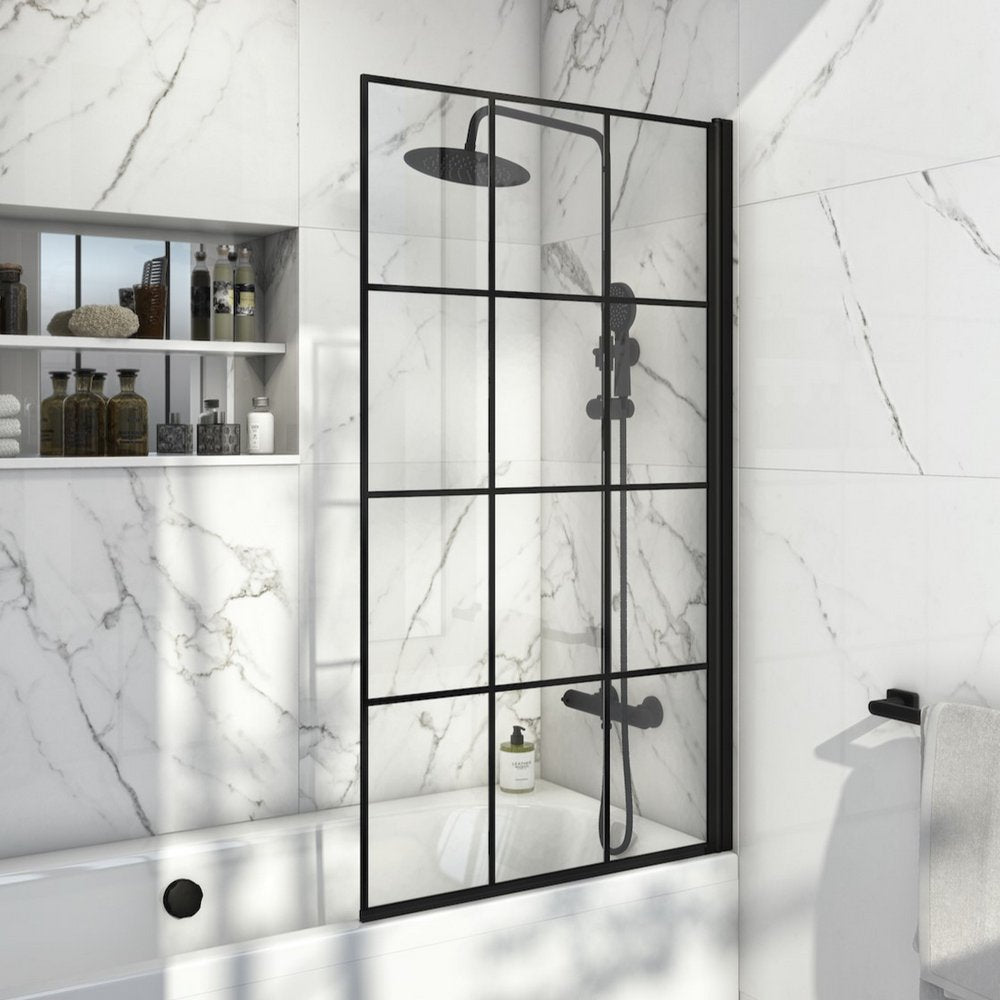 GRIDBATHSCREEN Scudo Black 1400 x 800mm Grid Bath Screen (1)
