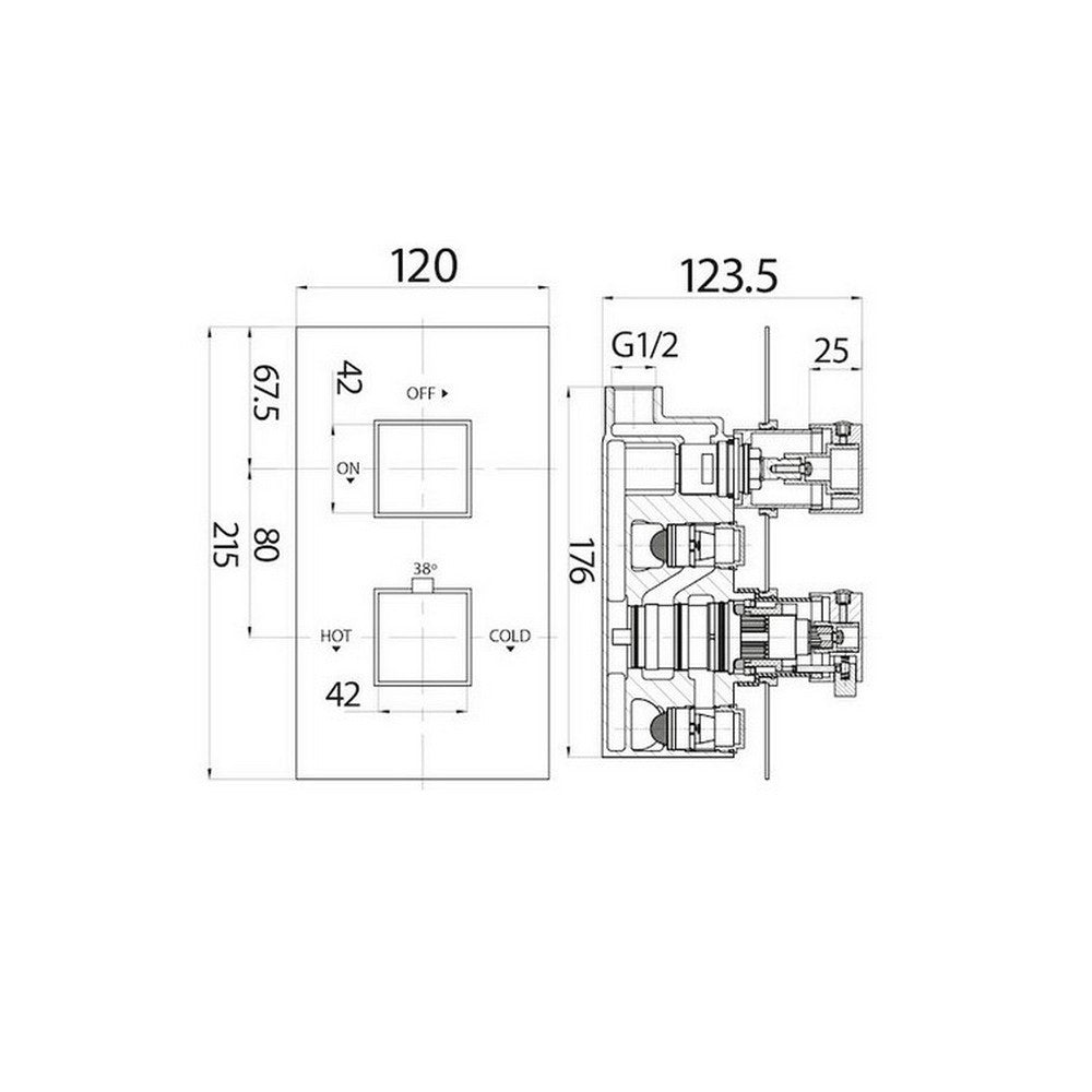 Scudo Black Dual Squared Handle Concealed Shower Valve Dimensions