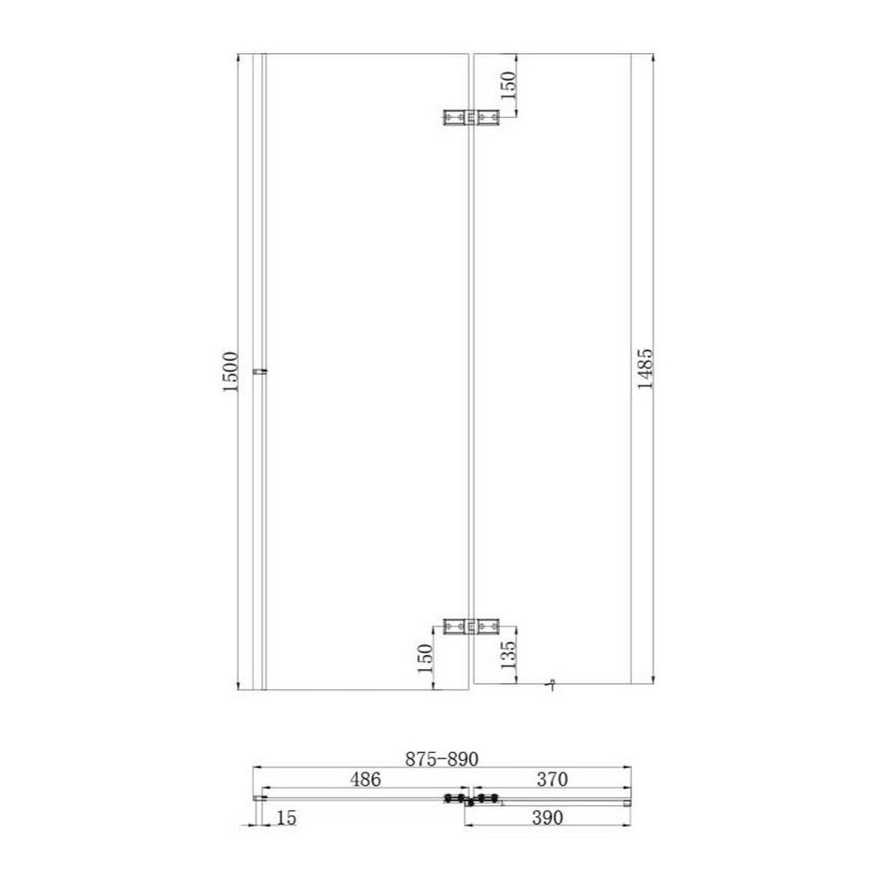 SCREEN007 Scudo Black Square 900mm Pivot Bath Screen and Fixed Panel (2)