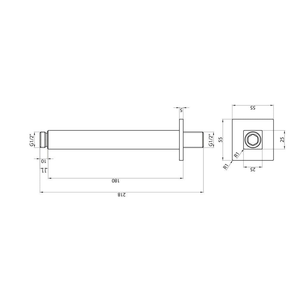 Scudo Black Squared Ceiling Mounted Shower Arm dimensions