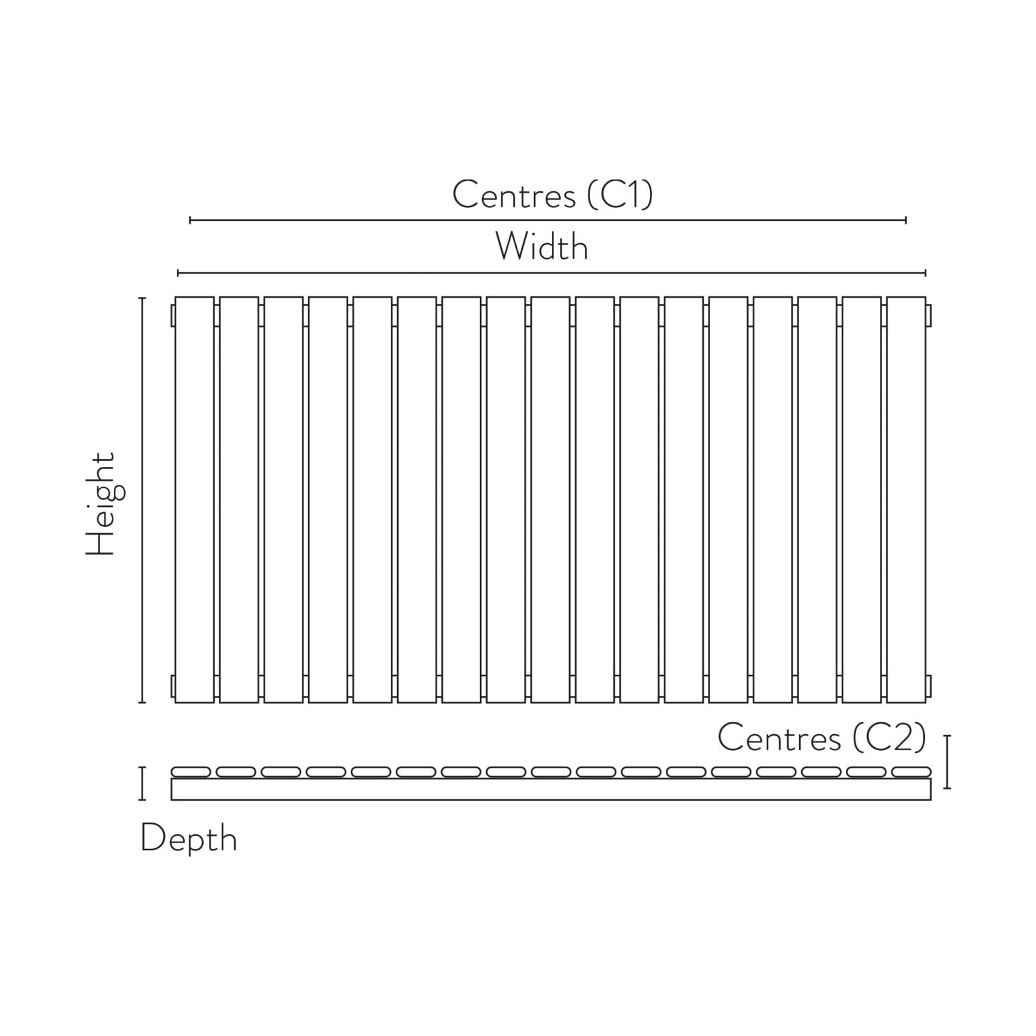 Scudo Bravo 600 x 1158mm Anthracite Horizontal Single Designer Radiator Dimensions