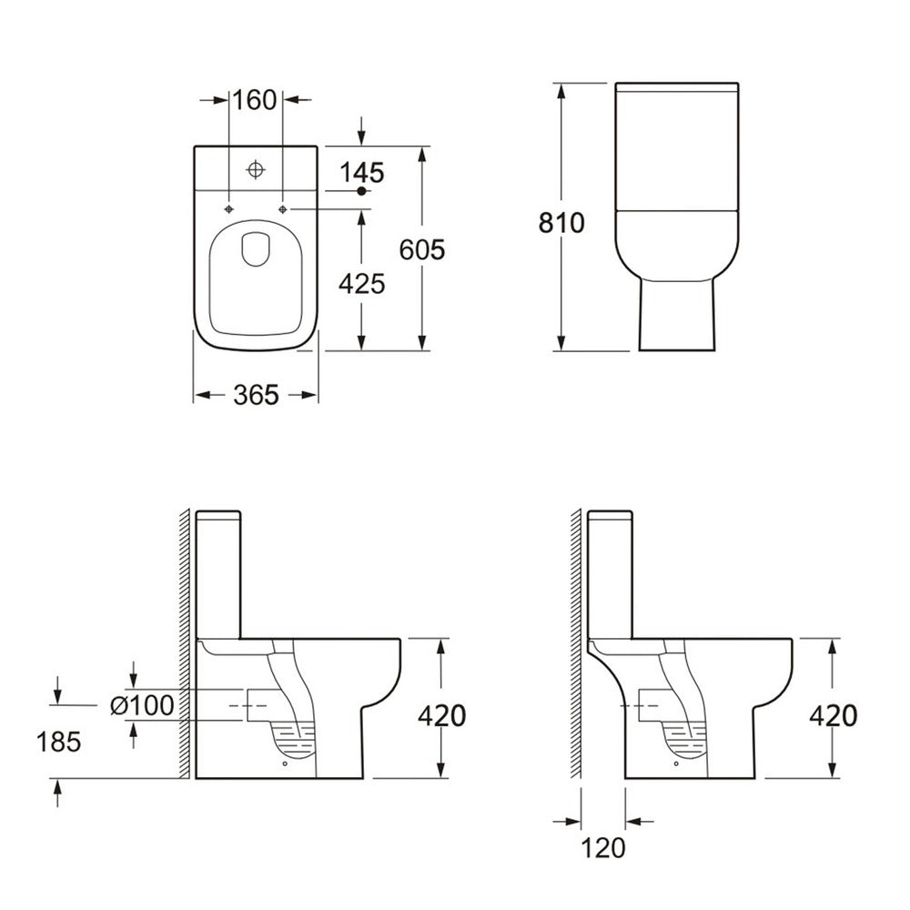 Scudo Choices 600 Short Projection Open Back Pan with Cistern and Soft Closing Seat Dimensions