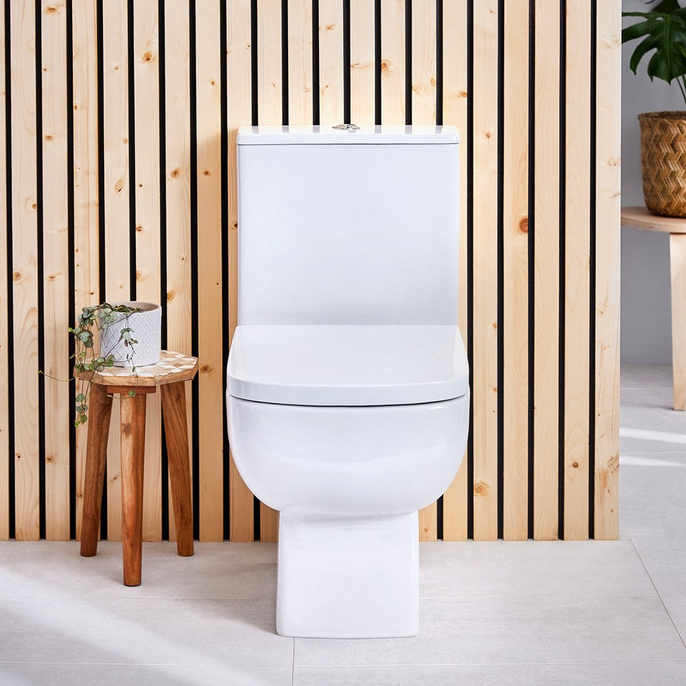 Scudo Choices 600 Short Projection Open Back Pan with Cistern and Soft Closing Seat Front View