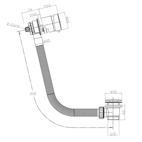 Scudo Chrome Overflow Bath Filler with Waste Dimensions