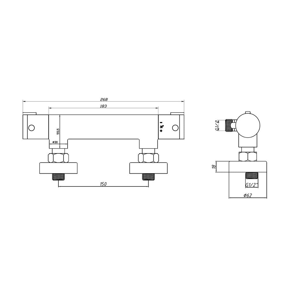 Scudo Chrome Round Exposed Bar Shower Valve dimensions