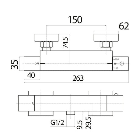 Scudo Chrome Square Exposed Bar Shower Valve Dimensions