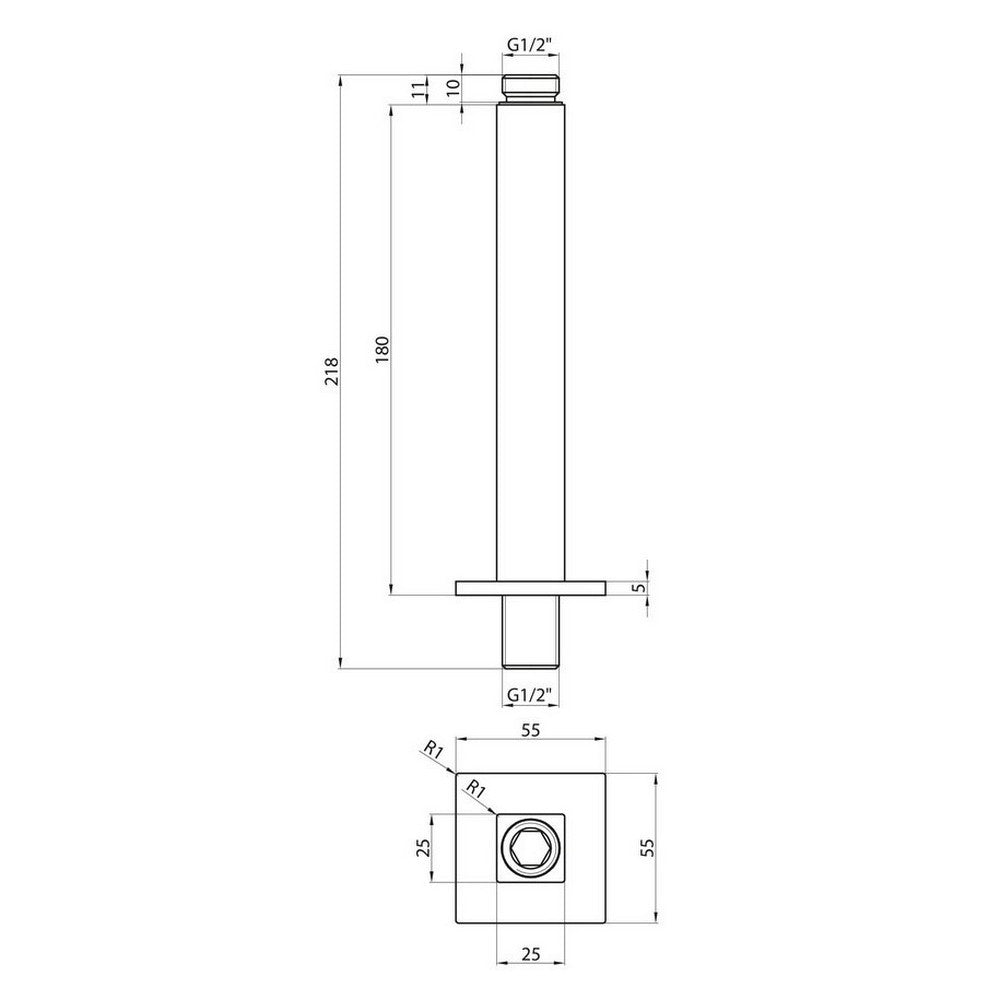 Scudo Chrome Squared Ceiling Mounted Shower Arm dimensions