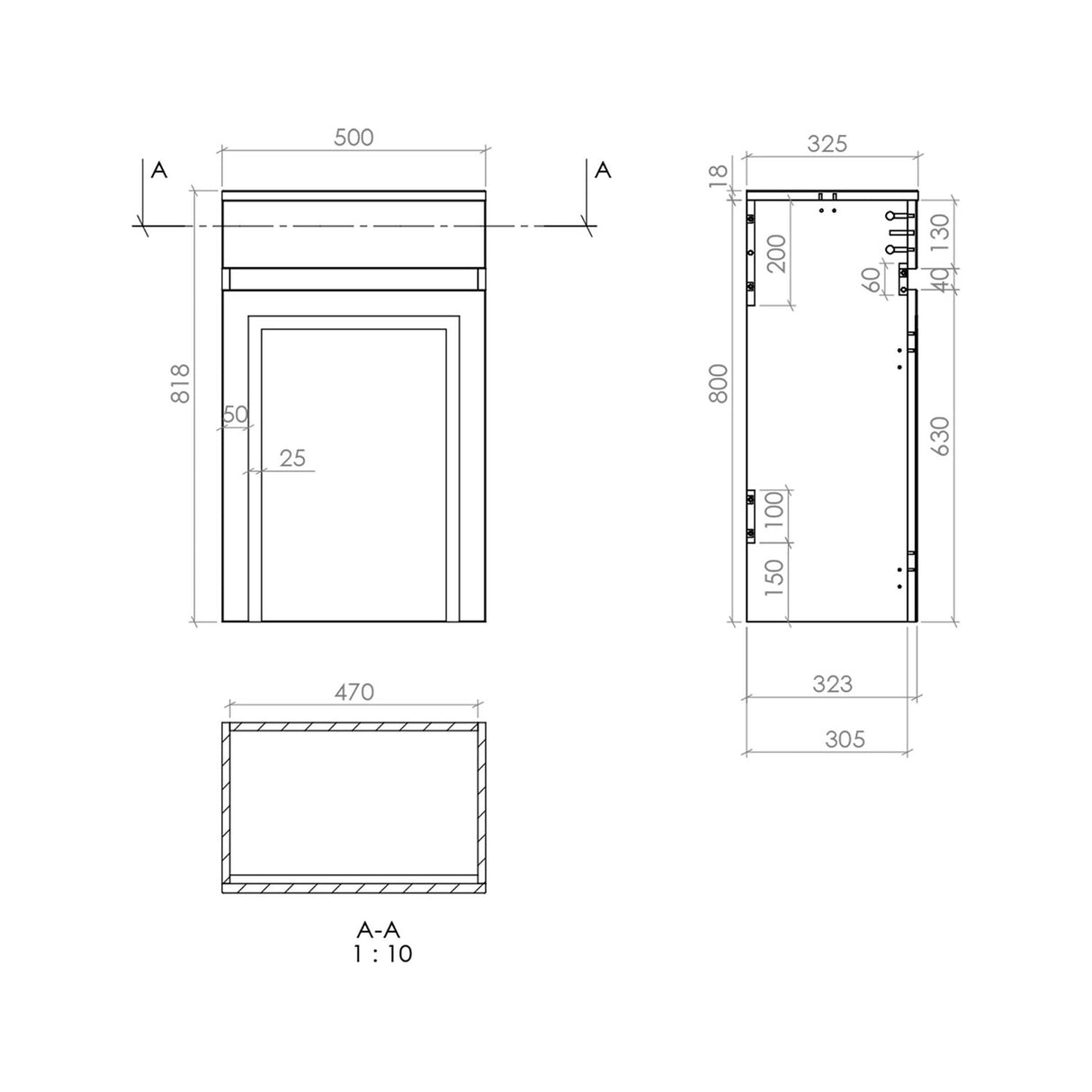 Scudo Classica 500mm WC Unit in Silk Chalk White dimensions